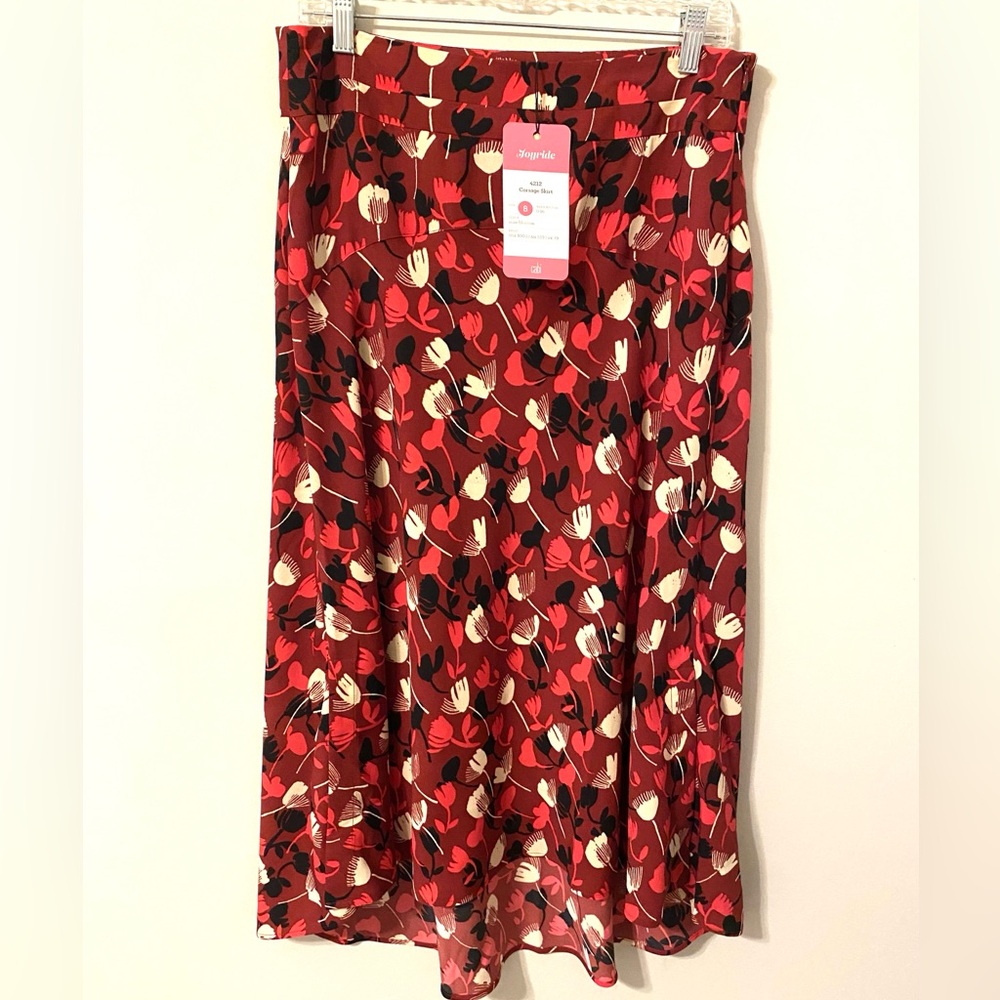 NWT CAbi Wine Blossom Floral Feminine High-Low Midi Skirt |Size 8